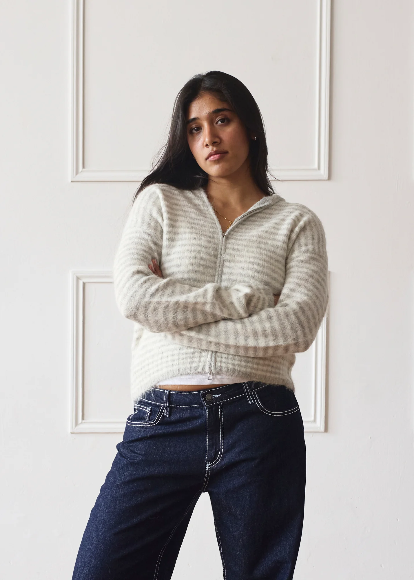 Dual Zip Hoodie - Grey Stripe - Image 4