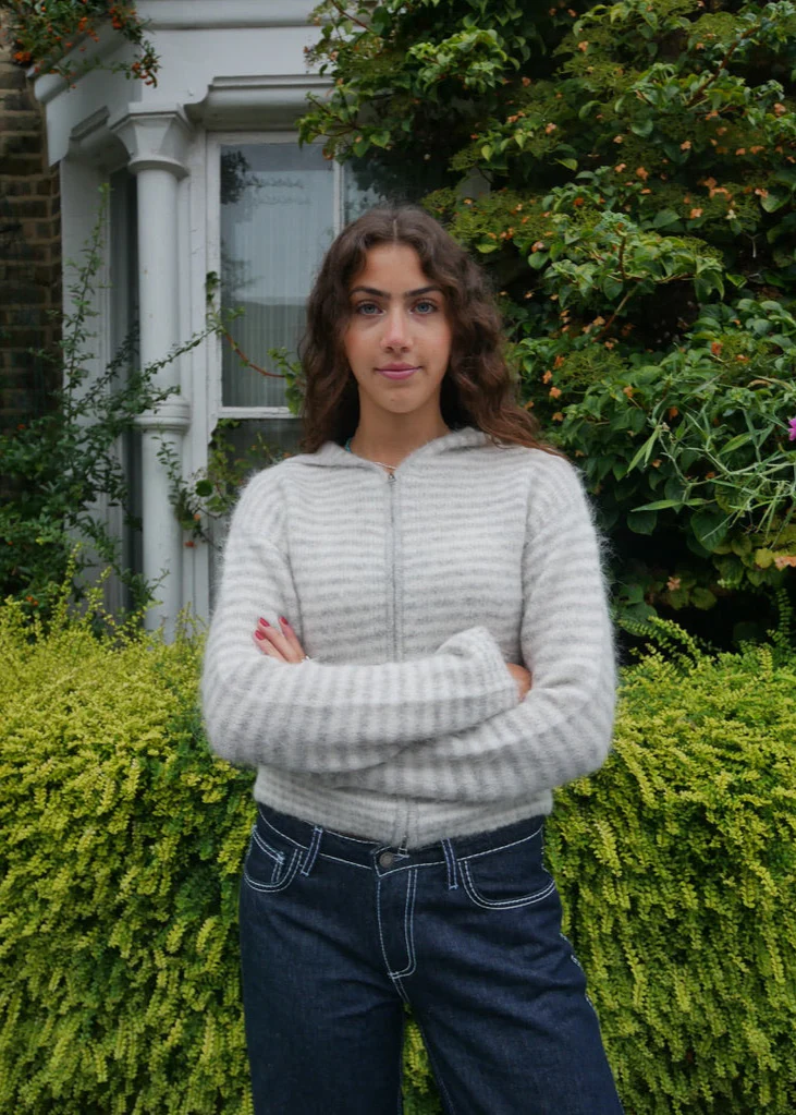 Dual Zip Hoodie - Grey Stripe - Image 7