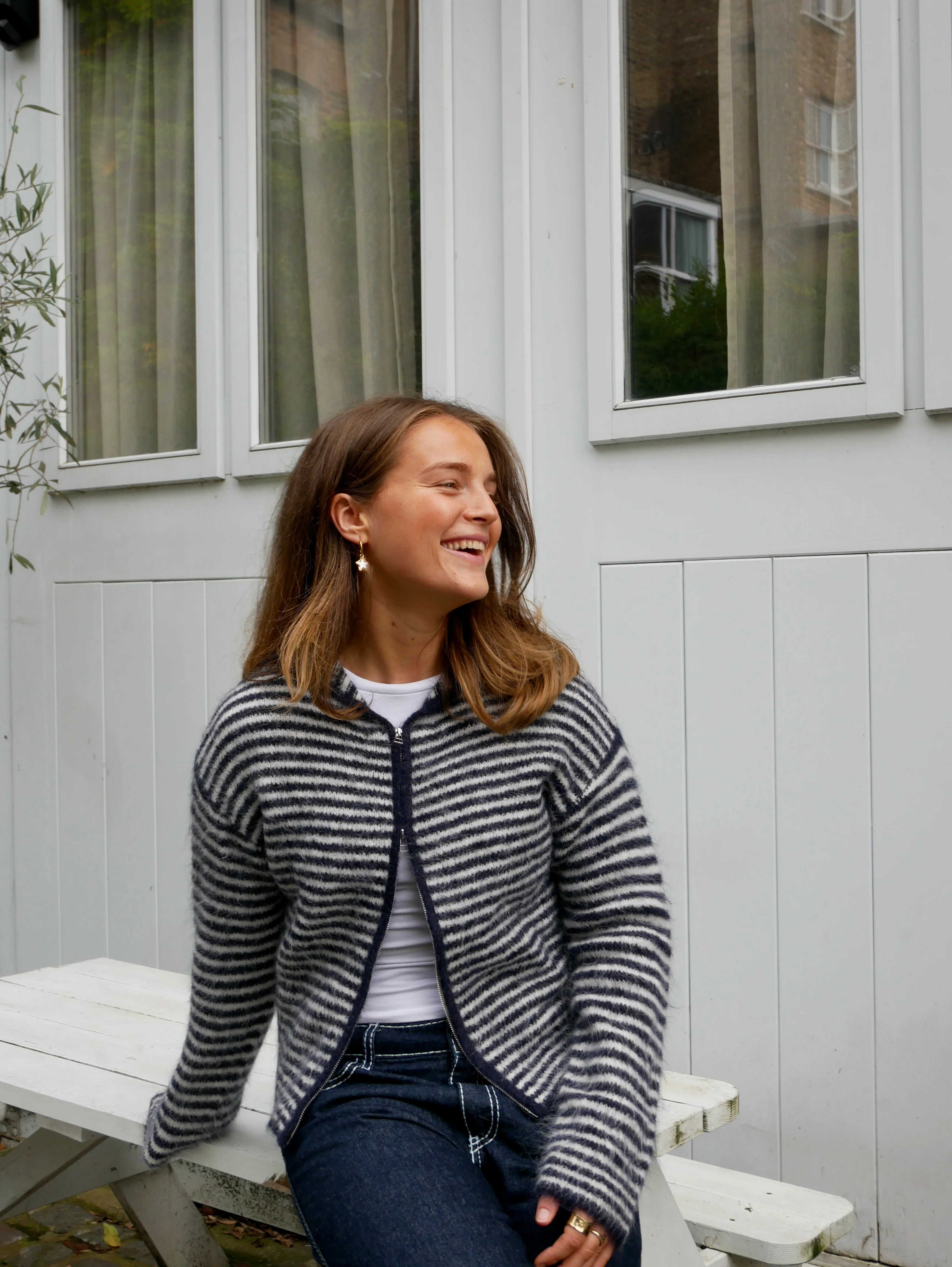 Dual Zip Hoodie - Navy & Cream Stripe - Image 10