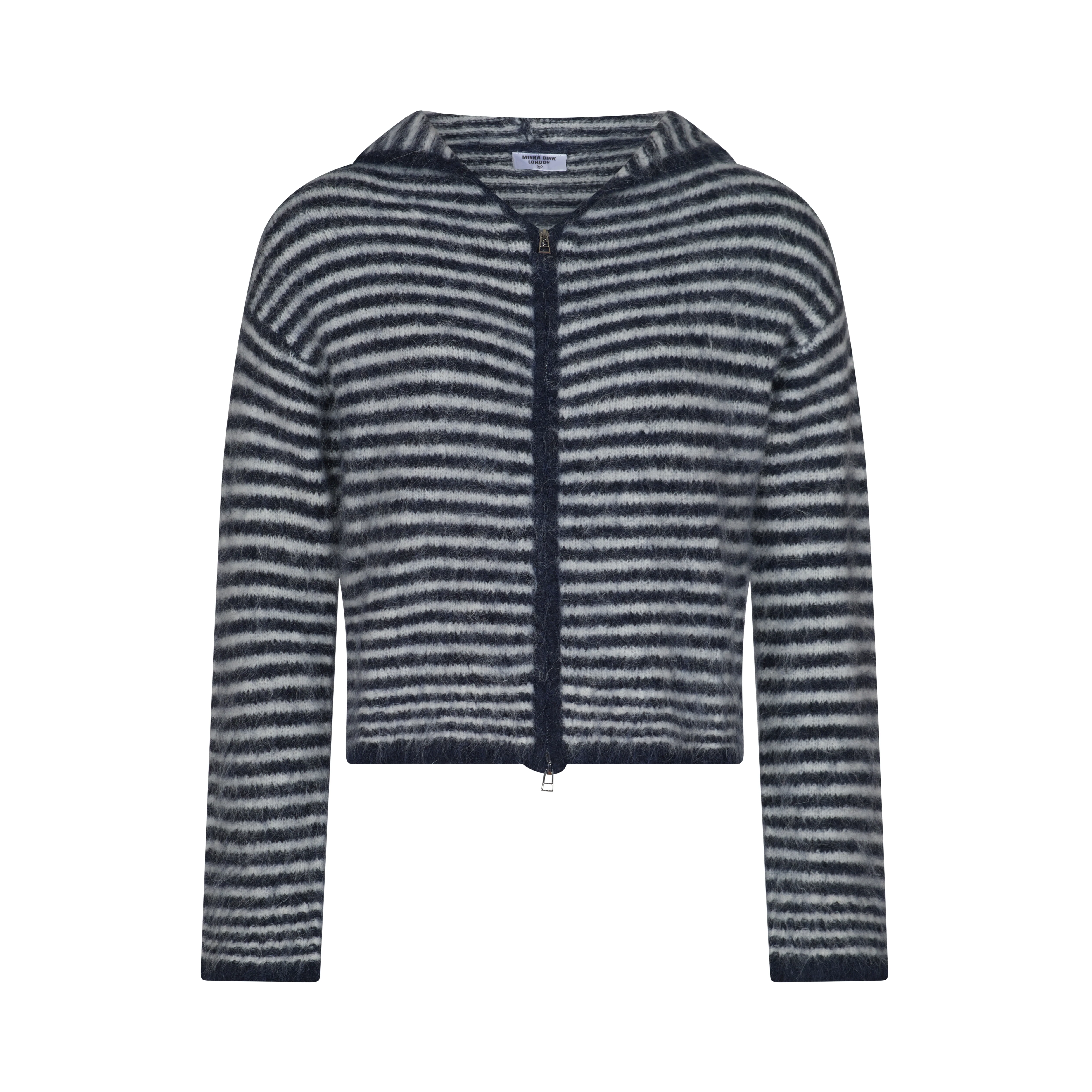 Dual Zip Hoodie - Navy & Cream Stripe - Image 11