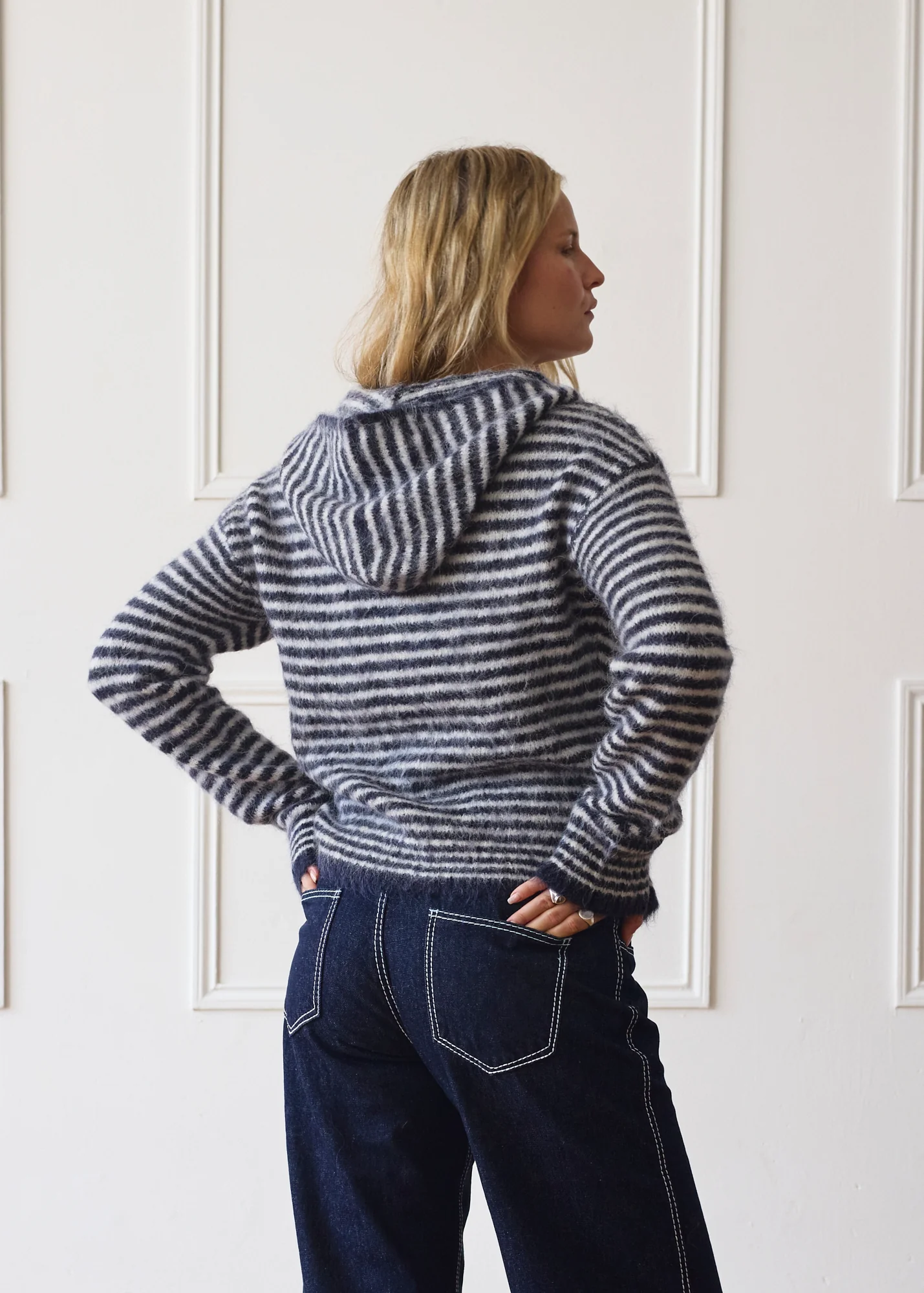 Dual Zip Hoodie - Navy & Cream Stripe - Image 7