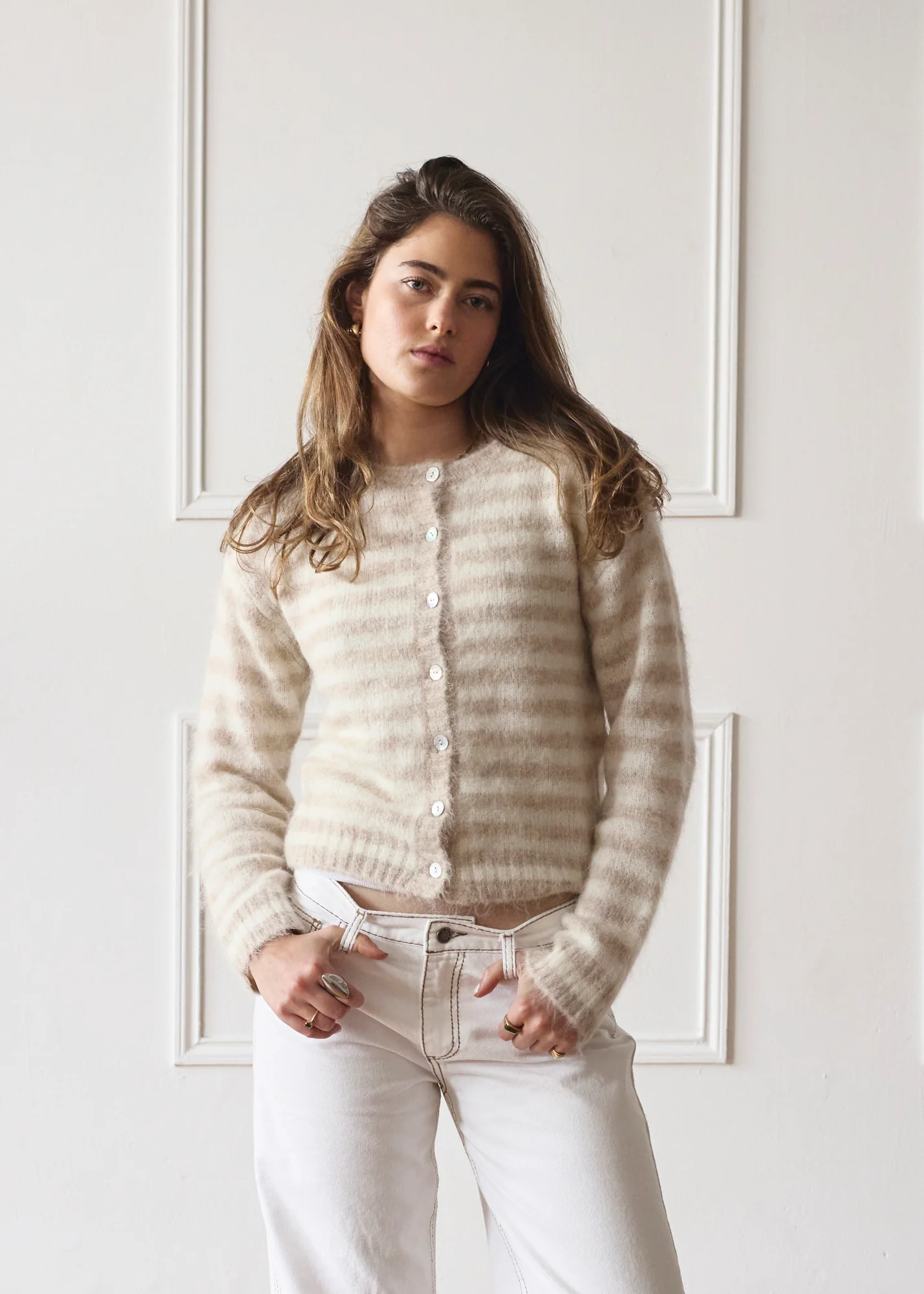 Evie Cardigan - Beige Stripe - Image 5