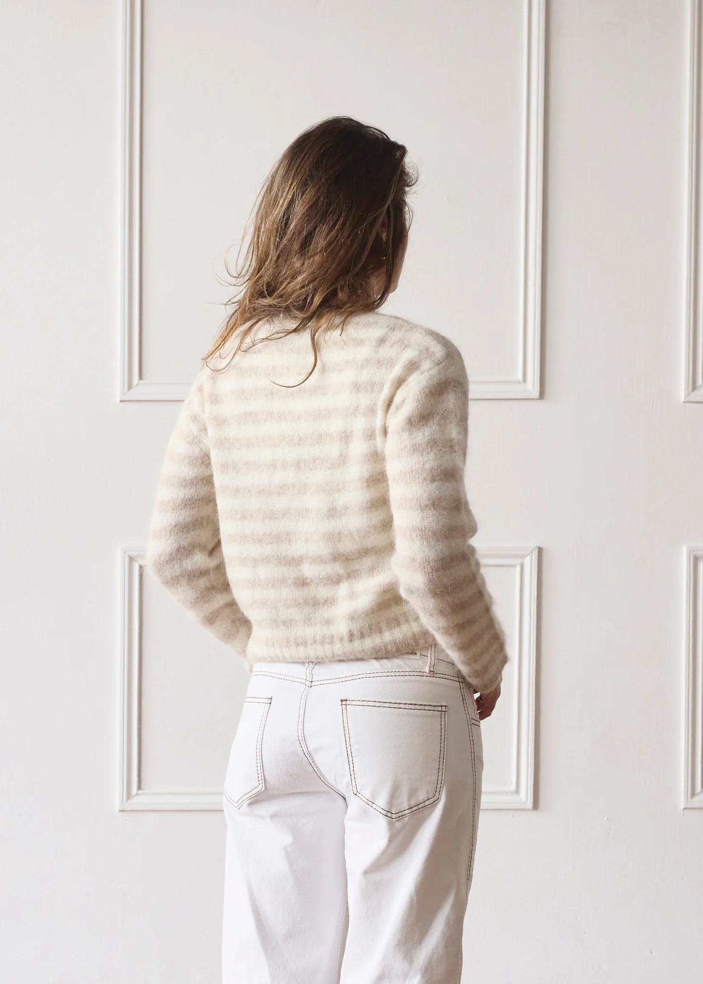 Evie Cardigan - Beige Stripe - Image 6