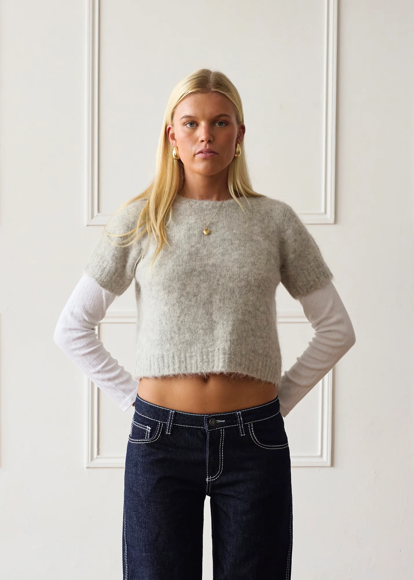 Short Sleeve Knit - Light Grey - Image 4